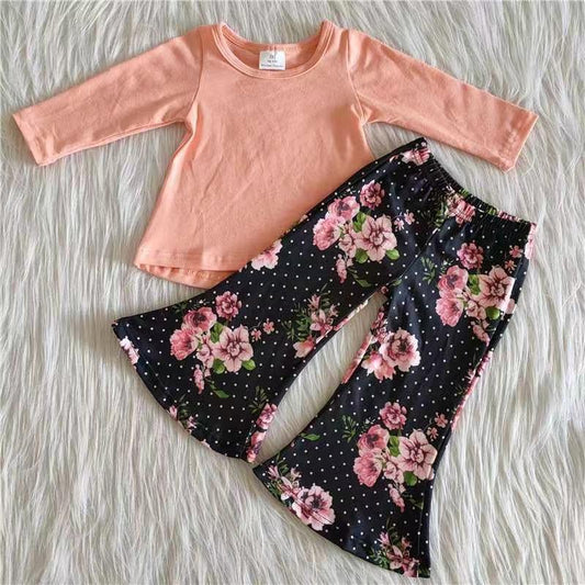 6 A20-12 Pink Cotton Top Match Floral Pants Kids Set