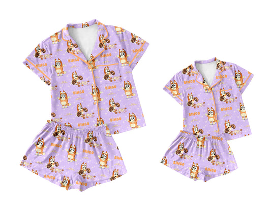 Custom Moq 3 Orange Dog Purple Mama and Me Pajamas Sibling Clothes