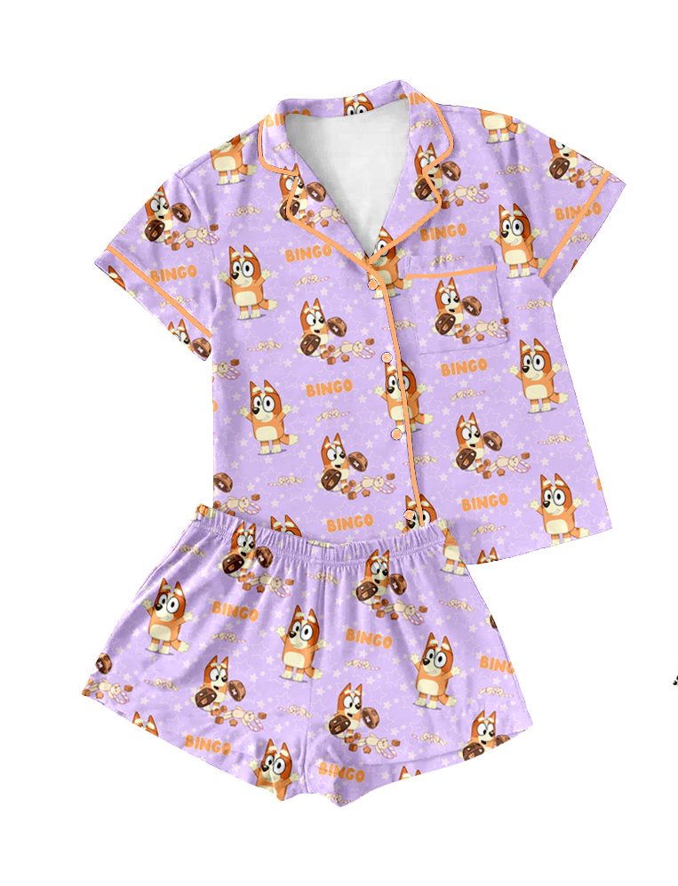 Custom Moq 3 Orange Dog Purple Mama and Me Pajamas Sibling Clothes