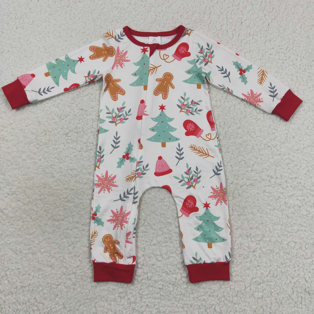 LR0522 Christmas tree gingerbread man long sleeve kids romper
