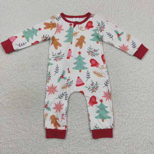 LR0522 Christmas tree gingerbread man long sleeve kids romper
