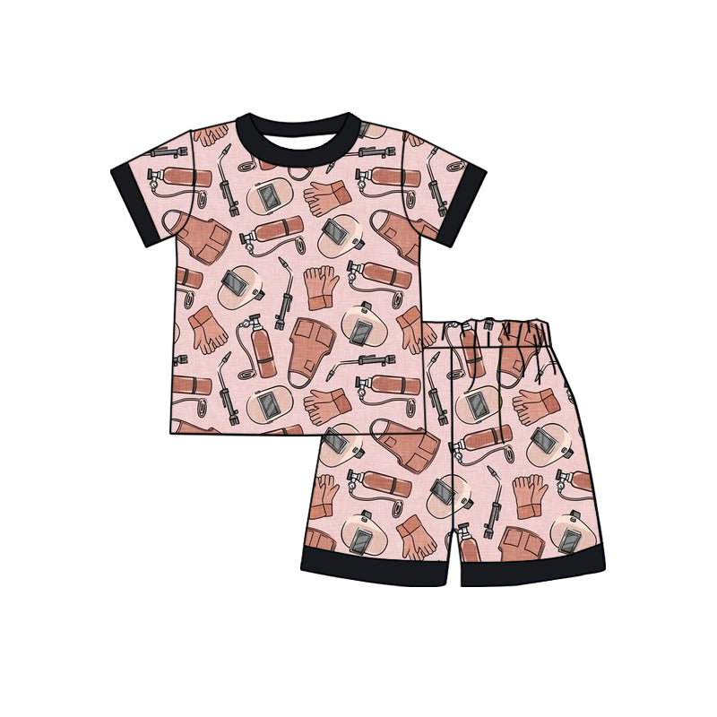custom style welder pink short sleeve shorts girls set