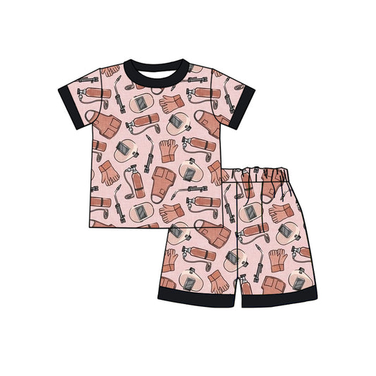 custom style welder pink short sleeve shorts girls set