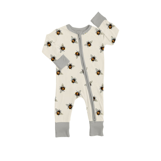 custom style cute bee long sleeve zipper girls romper