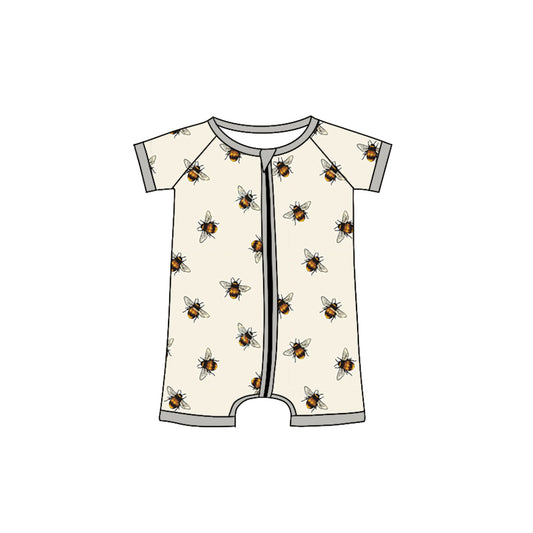 custom style cute bee short sleeve zipper girls romper