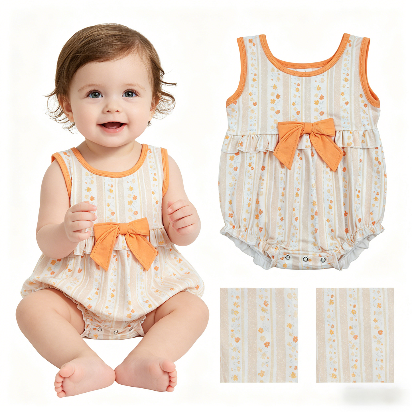 SR4122 Flowers Yellow Bow Sleeveless Girls Romper