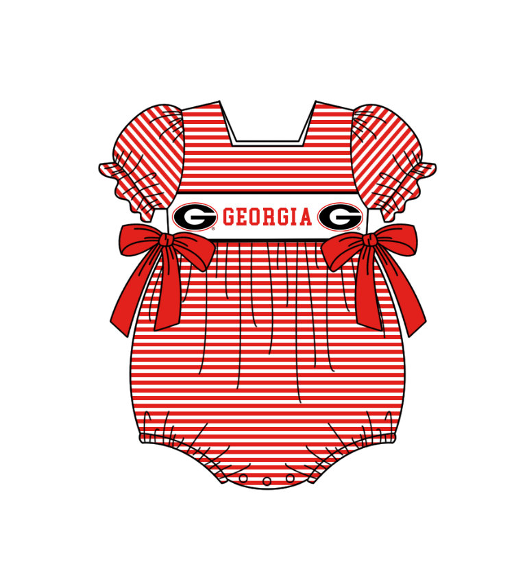 Custom Moq 3 Football Item Georgia Red Short Sleeve Girls Romper