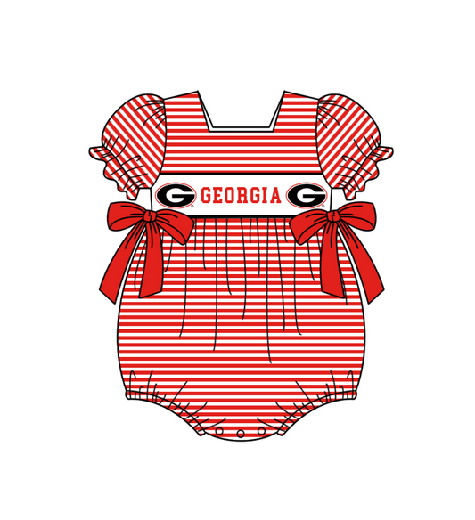 Custom Moq 3 Football Item Georgia Red Short Sleeve Girls Romper