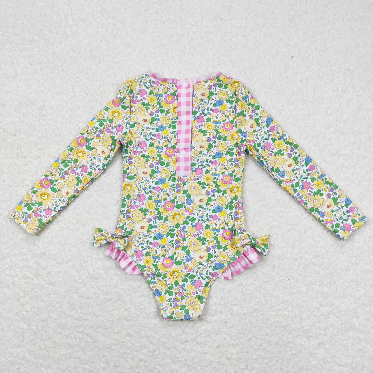 S0191 Yellow flowers long sleeve Girls Bathing Suits Swimsuits