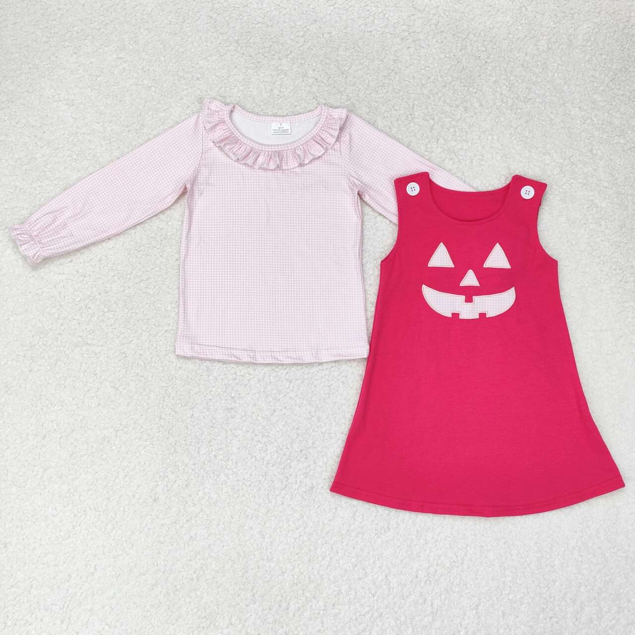 GLD0576 Halloween smile pumpkin hot pink long sleeve girls dress 2pcs