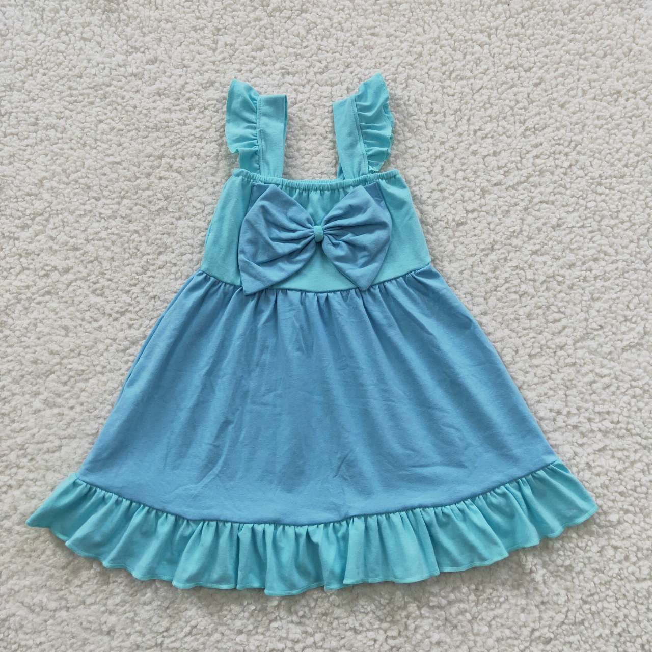 GSD0341 Flutter Sleeve Cartoon Blue Bow Baby Kids Dress