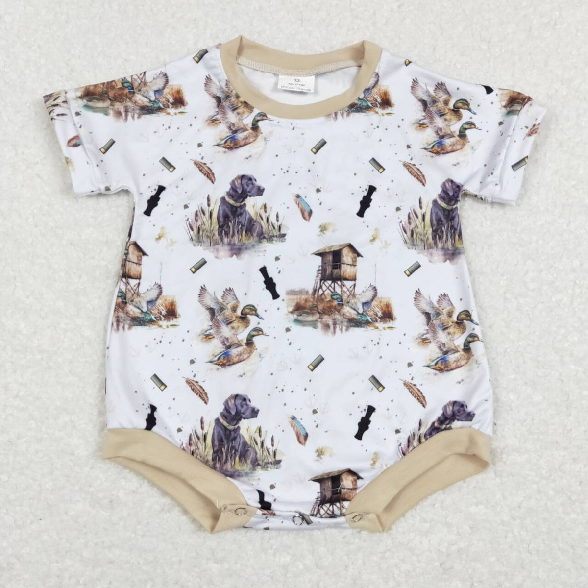 SR0608 Hunting dog mallard grey short sleeve kids romper