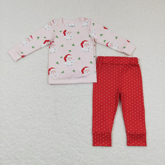 GLP0915 Christmas Santa Claus pink long sleeve red pants girls set