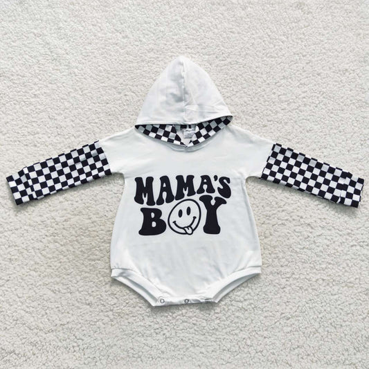 USA SHOP LR0540 Mamas boy black plaid long sleeve hoodie kids romper