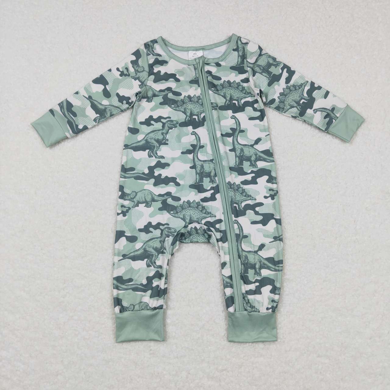 LR0718 Dinosaur green long sleeve kids romper