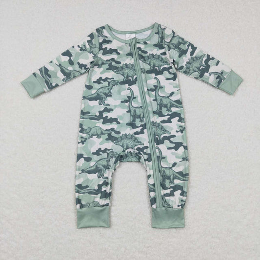 LR0718 Dinosaur green long sleeve kids romper