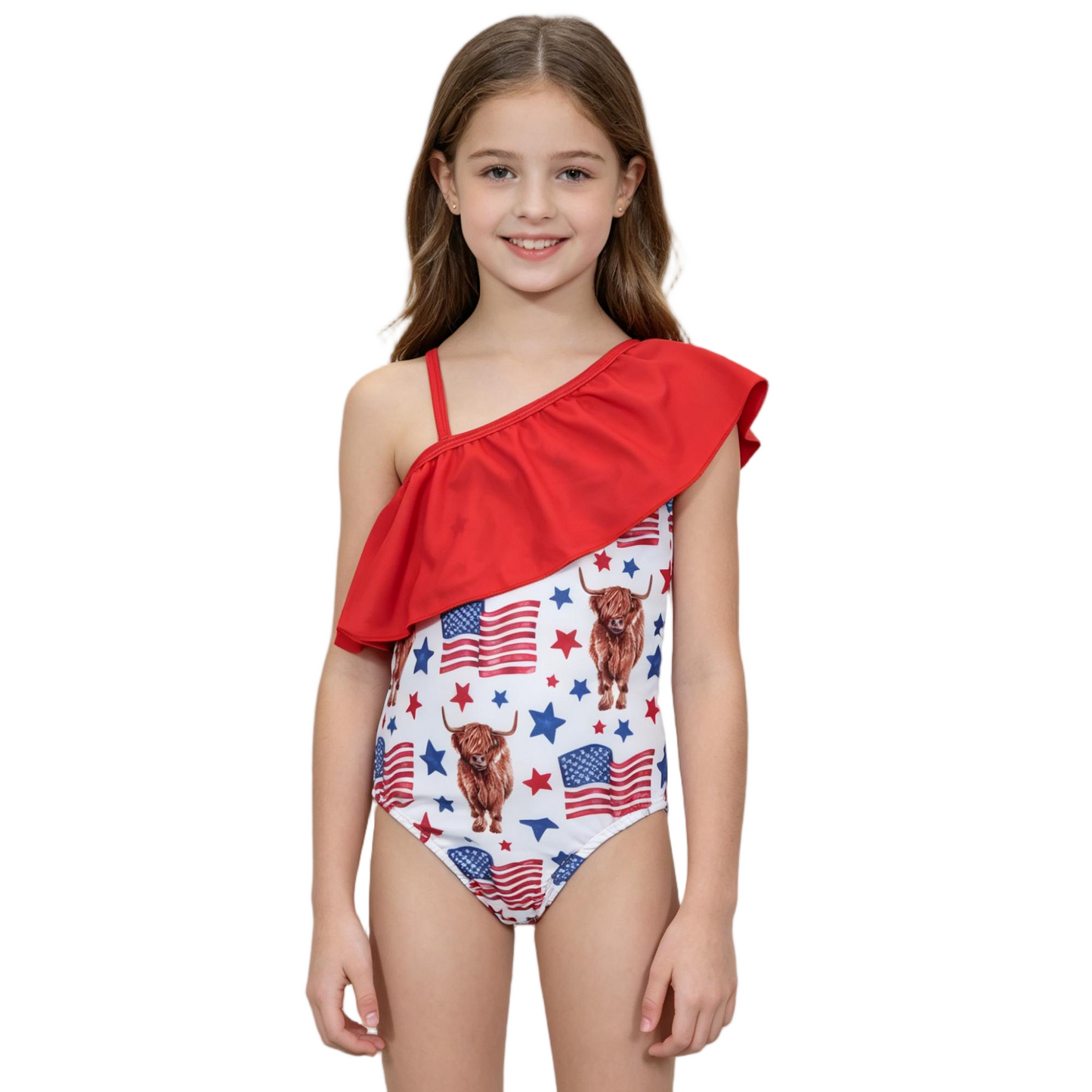 S0101 4th Of July Heifer Baby Girls Bathing Suits Swimsuits