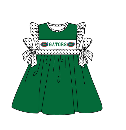 Custom Moq 3 Football Team Gators Green Flutter Sleeve Girls Dress