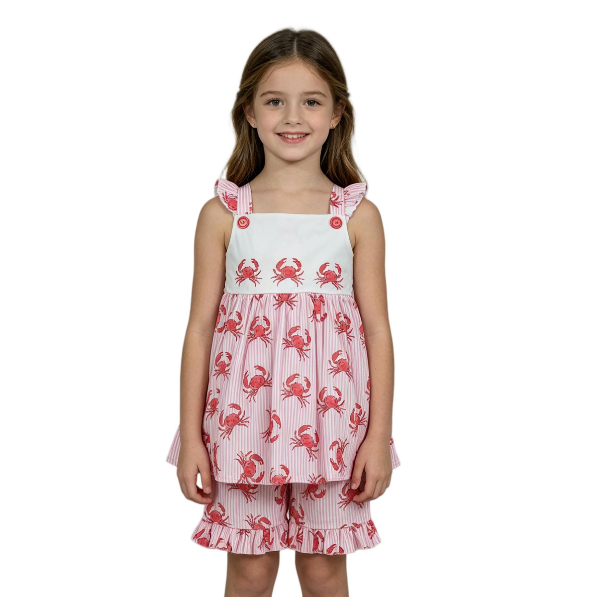 GSSO3066 Crab Pink Flutter Sleeve Shorts Girls Set