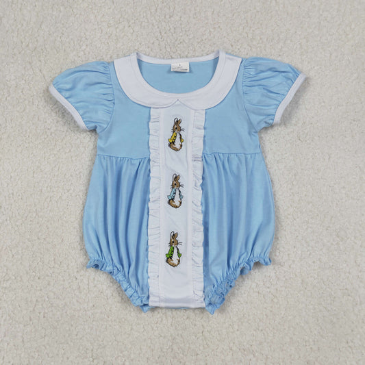 SR3382 Easter bunny rabbit blue short sleeve girls romper