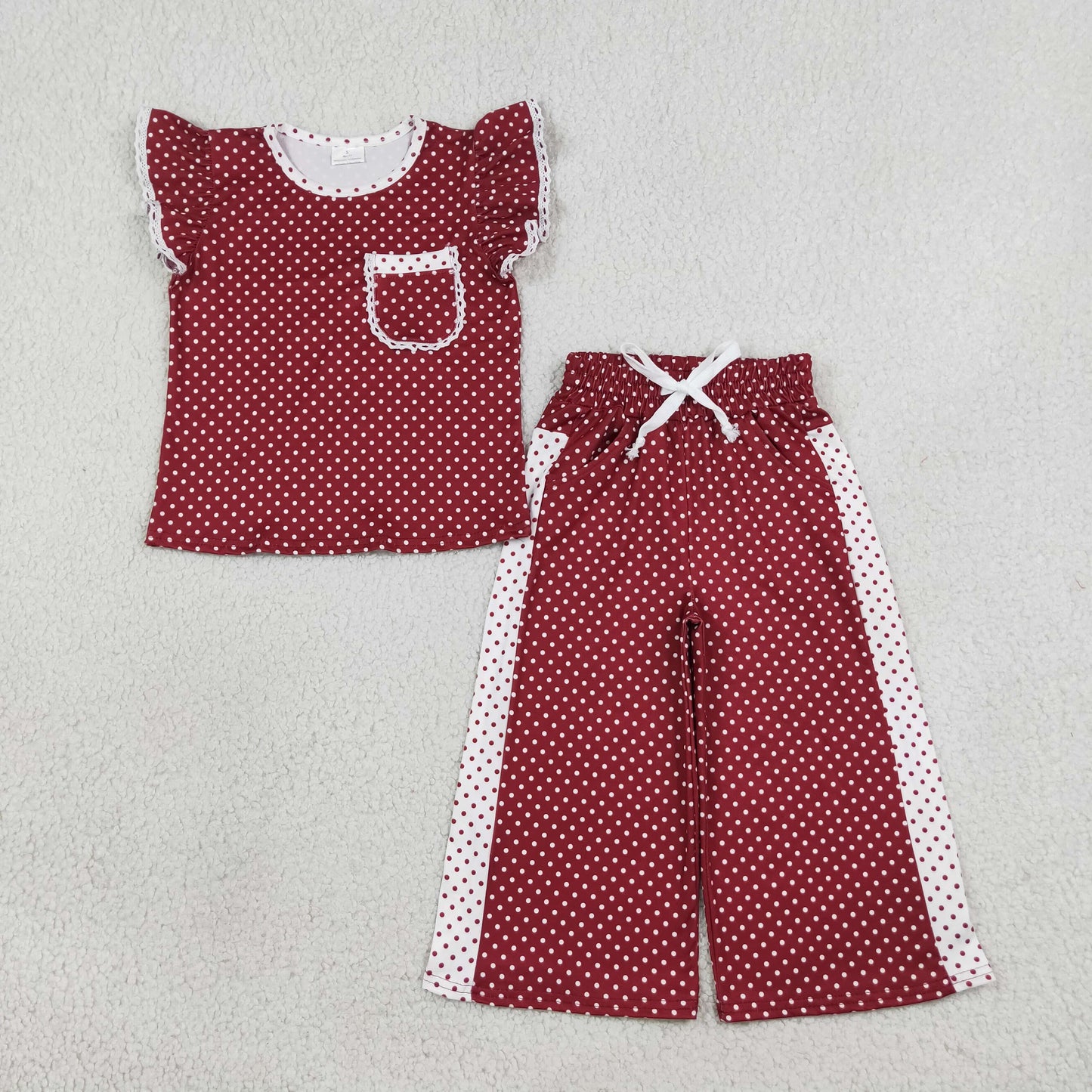 GSPO2329 Maroon Flutter Sleeve Pants Girls Set