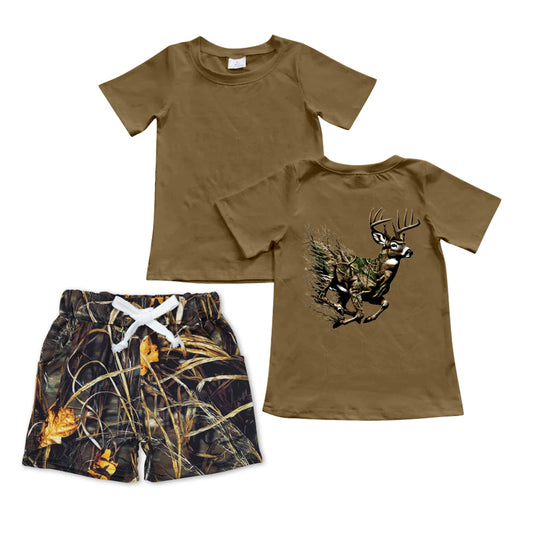 preorder BSSO1044 hunting camo deer brown short sleeve branch shorts boys set