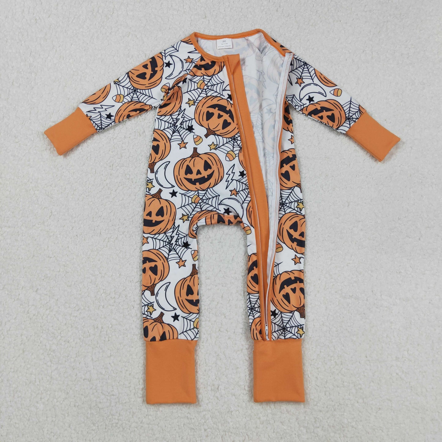 LR2528 Halloween smile pumpkin orange zipper long sleeve boys romper