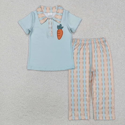 BSPO0528 Easter carrot blue short sleeve orange blue pants boys set