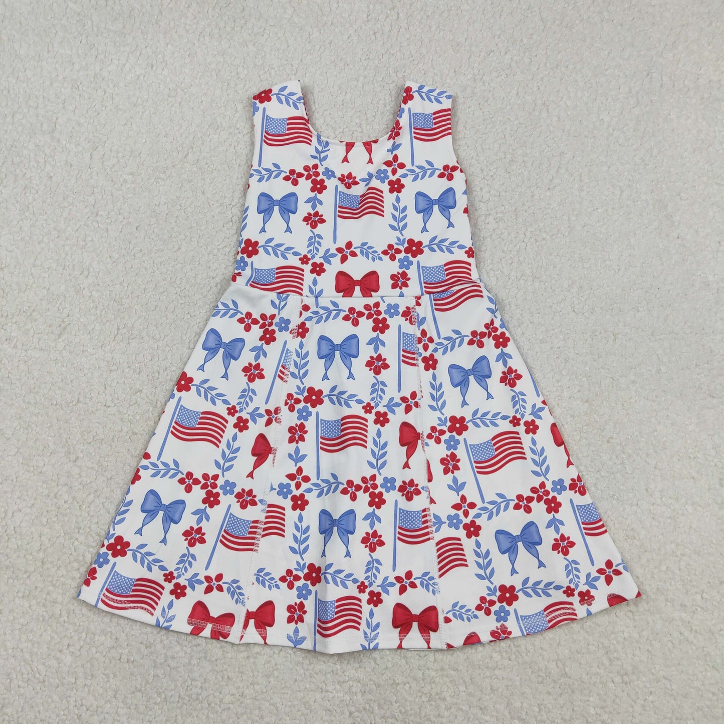 GSD3500 Yoga July 4th Flag Bows Flowers Sleeveless Skorts Girls Dress