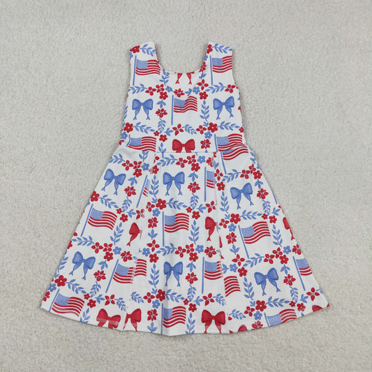 GSD3500 Yoga July 4th Flag Bows Flowers Sleeveless Skorts Girls Dress