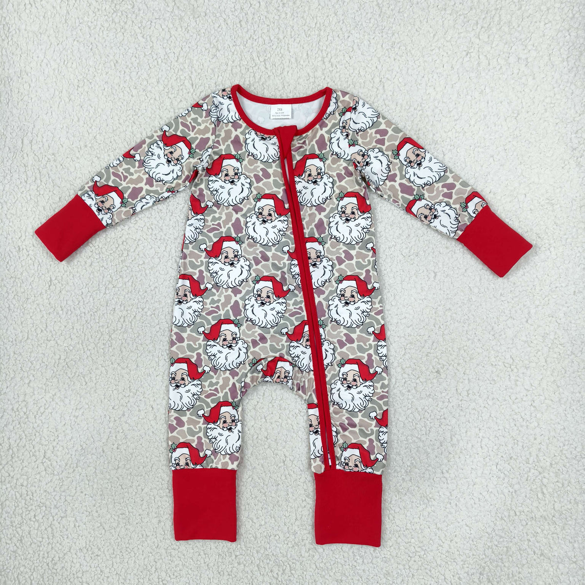 LR3345 Christmas Santa Camo Zipper Long Sleeve Boys Romper