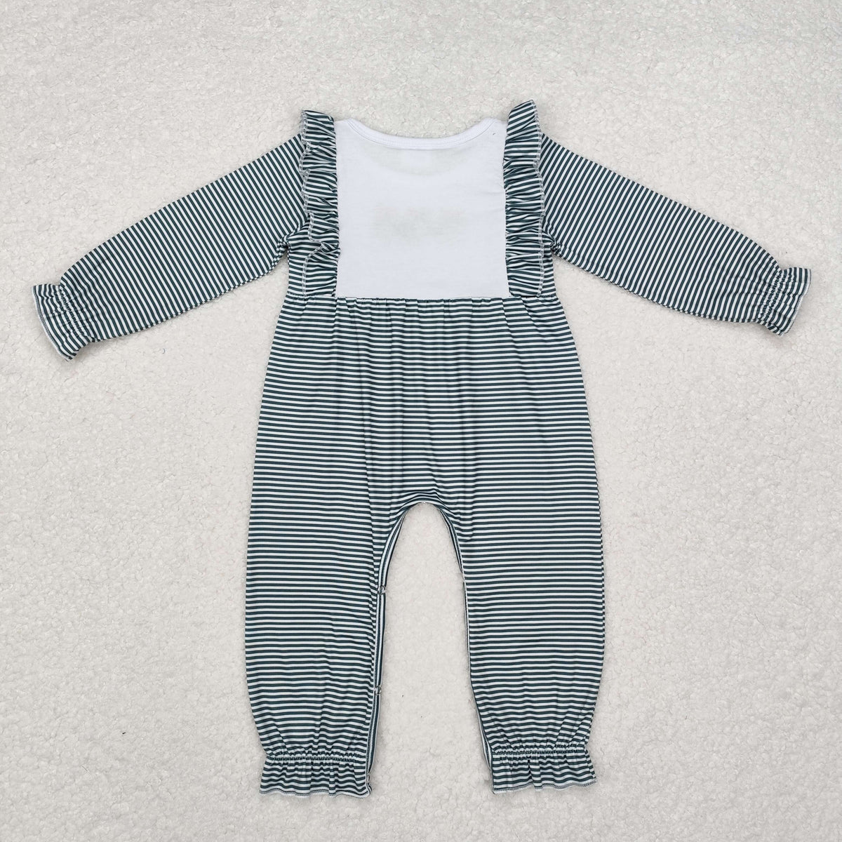 embroidery LR1587 Christmas tree green striped long sleeve girls romper
