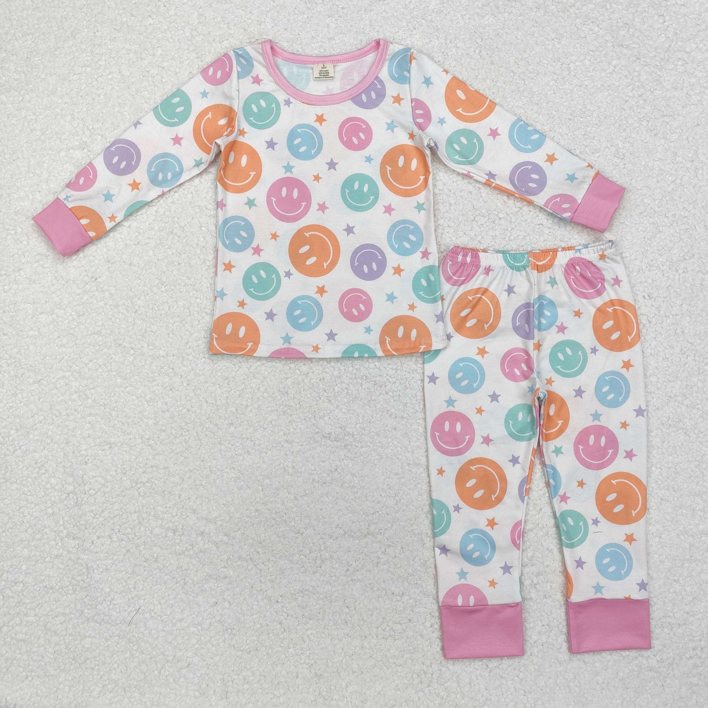 bamboo GLP1694 colorful smile pink long sleeve pants girls pajamas