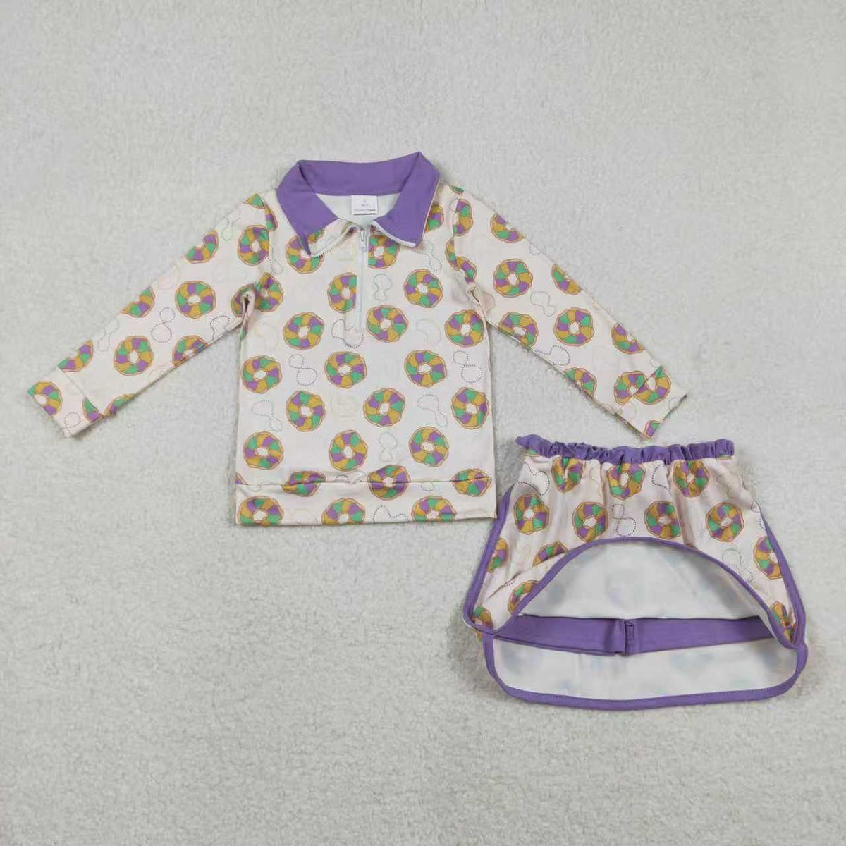 Mardi Gras Zipper Long Sleeve Skorts Girls Set Sibling Clothes