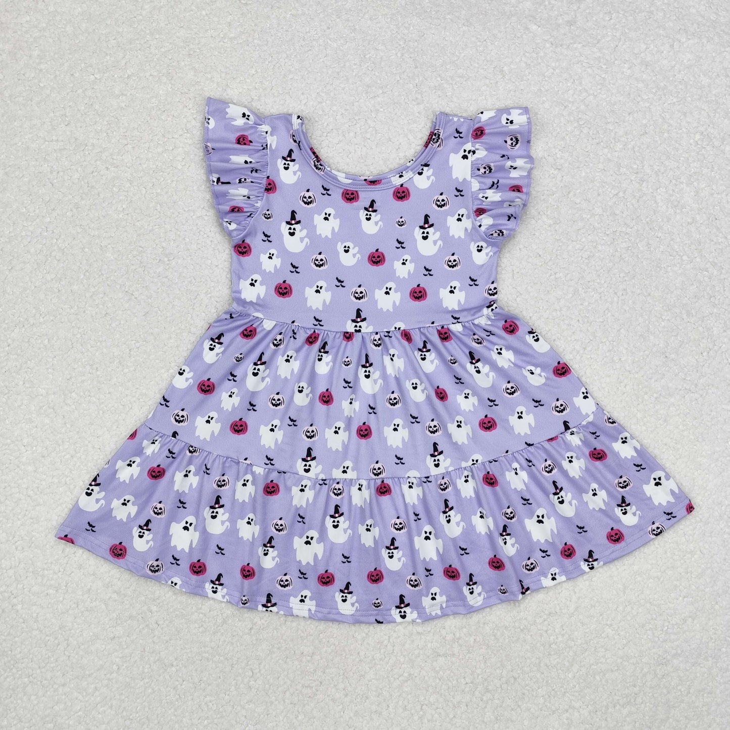 GSD1425 Halloween spooky bat pumpkin purple girls dress