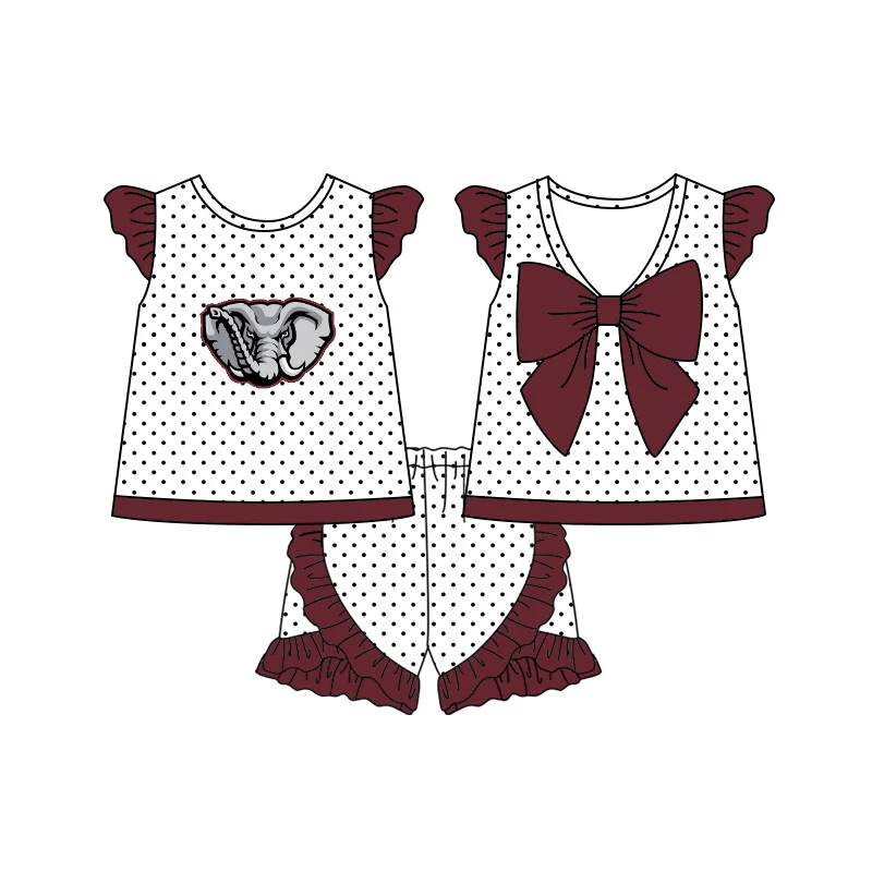 custom S football elephant maroon dog flutter sleeve ruffles shorts girls set