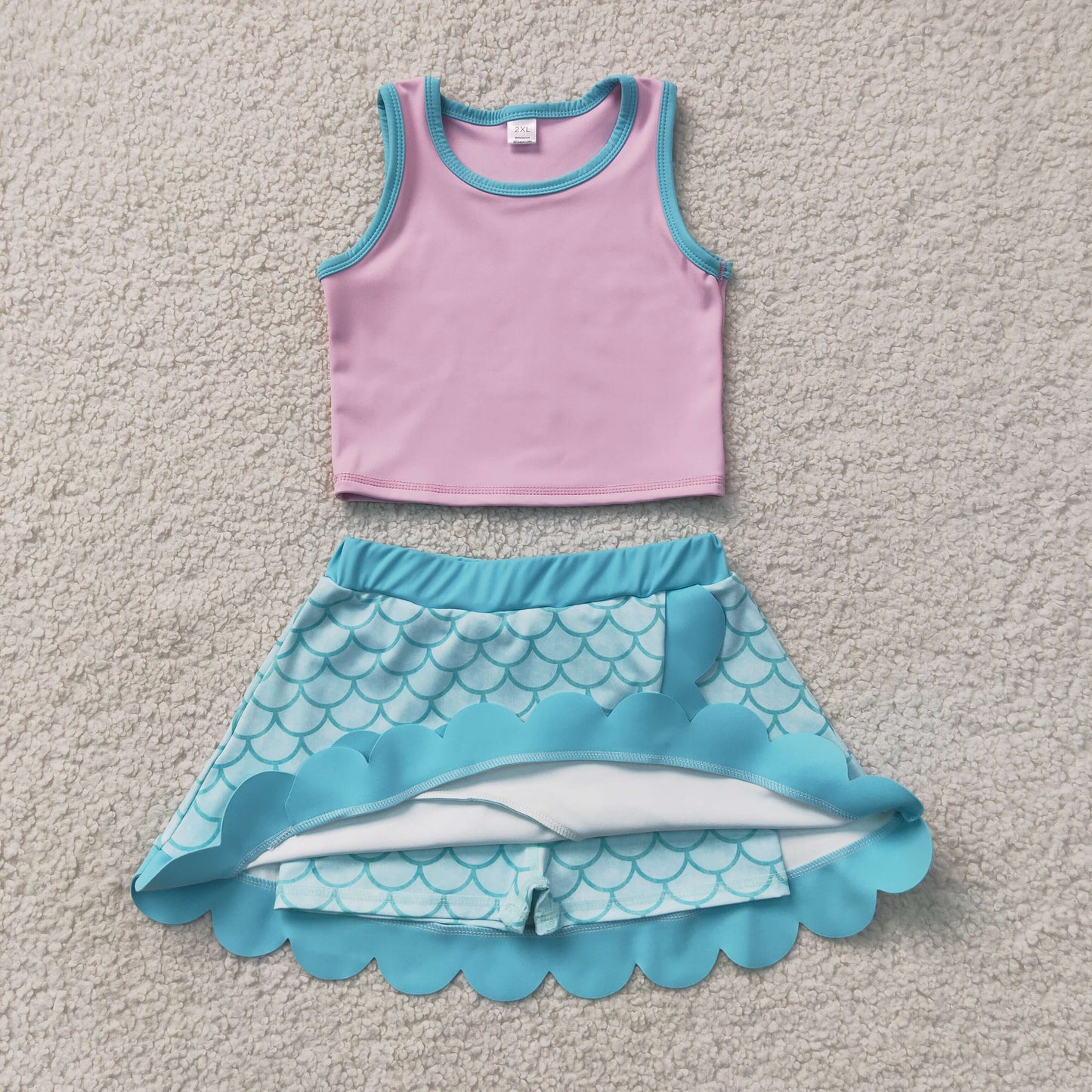 GSD4083 Yoga Cartoon Princess Pink Sleeveless Skorts Girls Set