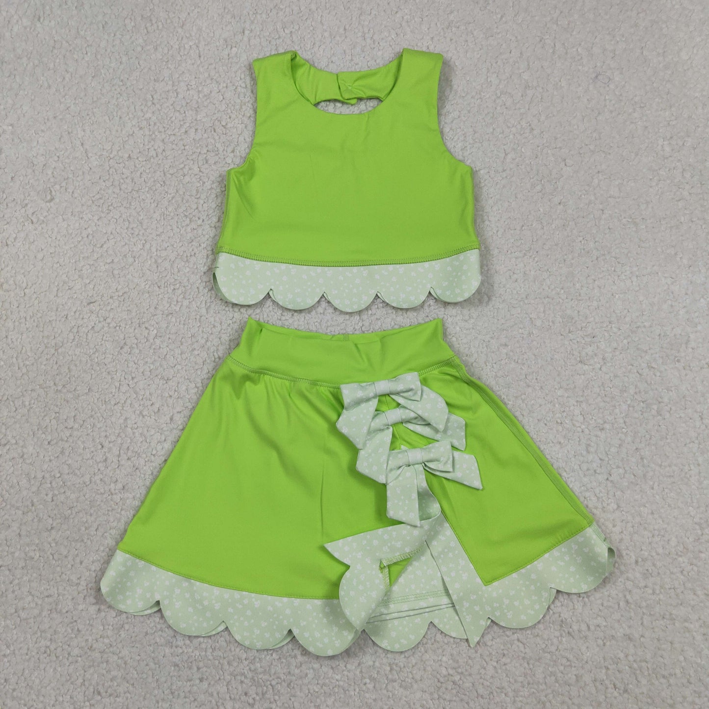 GSD3322 Yoga Solid Color Mint Green Sleeveless Bows Skorts Girls Set