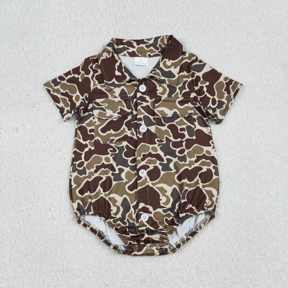 SR3659 Hunting Camo Pockets Short Sleeve Boys Romper