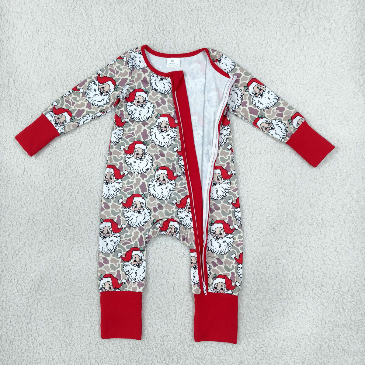 LR3345 Christmas Santa Camo Zipper Long Sleeve Boys Romper