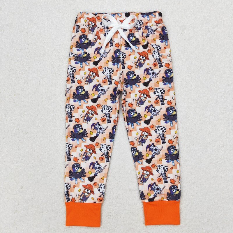 P0476 Halloween pumpkin blue dog orange boys pants