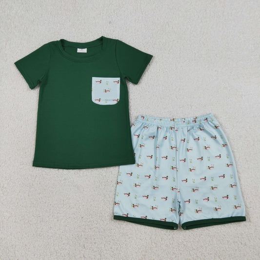 BSSO1899 Hunting Mallard Green Pocket Short Sleeve Shorts Boys Set