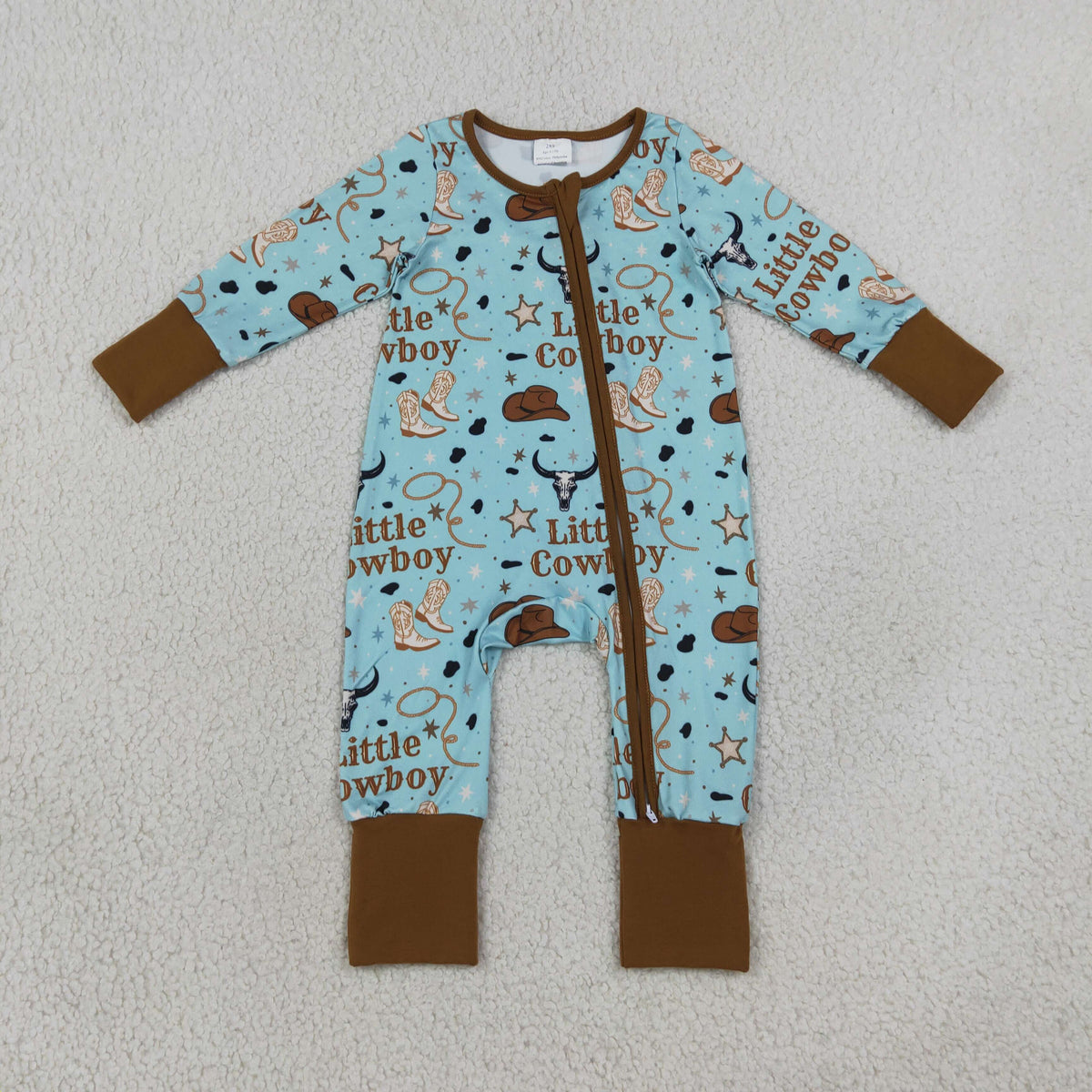 LR3124 Little Cowboy Blue Zipper Long Sleeve Boys Romper