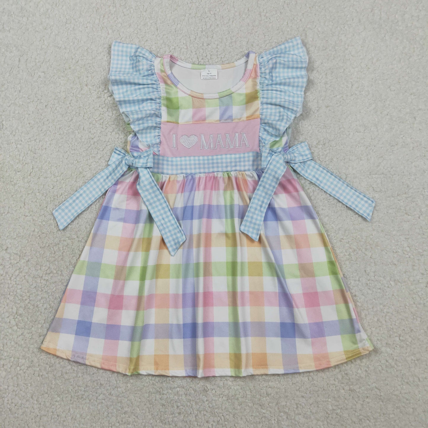 Embroidery GSD2940 i love mama colorful checkered bows girls dress