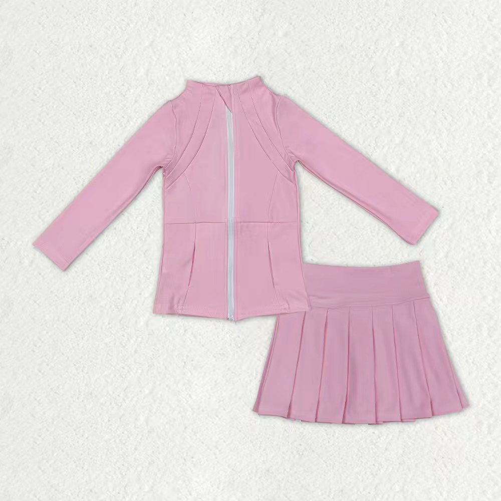 yoga solid color long sleeve coat skorts skirt girls set RTS sibling clothes