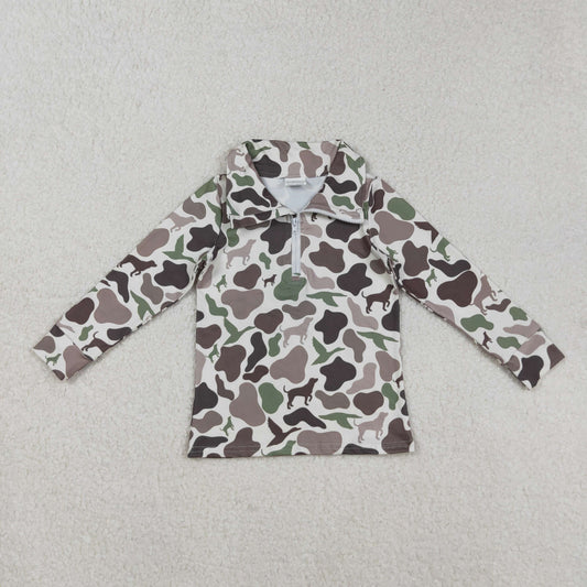 BT0955 hunting dog mallard camo long sleeve boys pullover