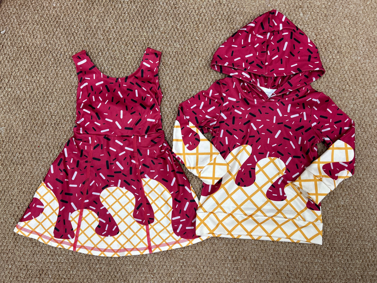 maroon ice hoodie top/yoga skorts dress RTS sibling clothes