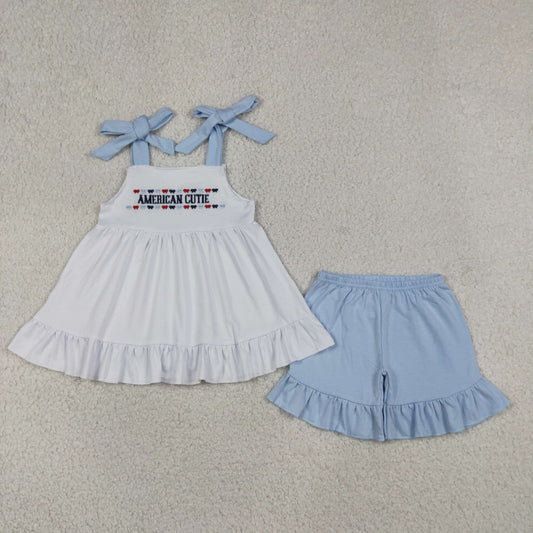 Embroidery GSSO3480 July 4th American Cutie Blue Girls Set