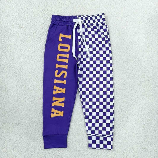 P1061 Offset Printing LOUISIANA Purple Checkered Boys Pants