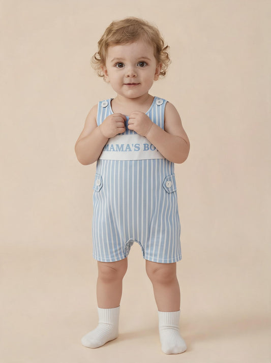 SR3972 Mama's Boy Blue Striped Sleeveless Boys Romper